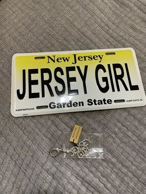 JERSEY GIRL Faux License Plate  & JERSEY GIRL bling keychain/bag charm